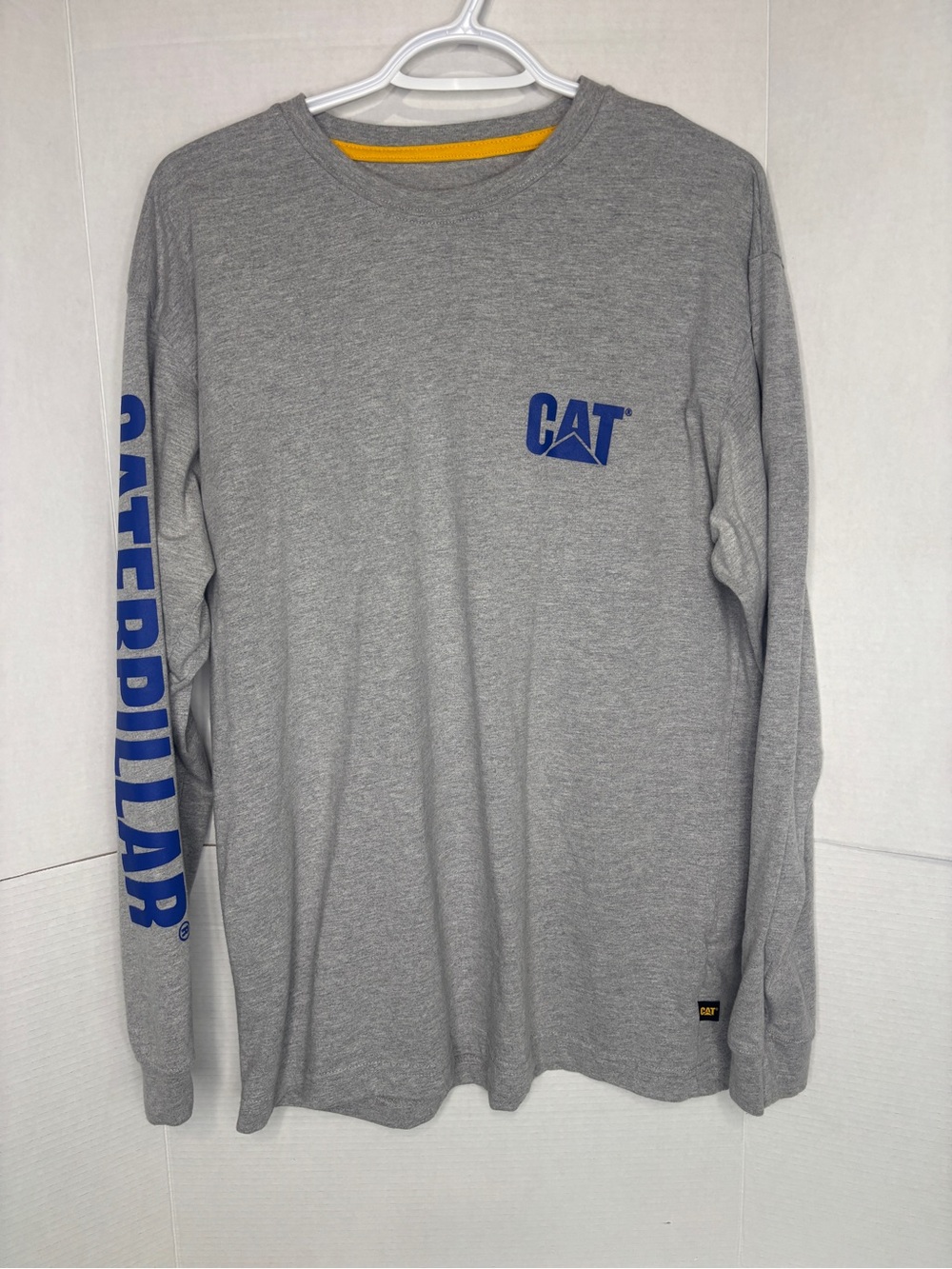 Caterpillar Gray Long Sleeve Shirt Blue Logo Casual Workwear Undershirt